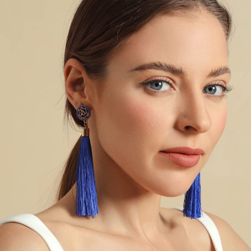 Zealmer Blue Tassel Earrings For Women Colorful Bohemian Long Dangle Drop Statement Earrings Fashion Jewelry For Christmas Valentines Day Gift - Image 4